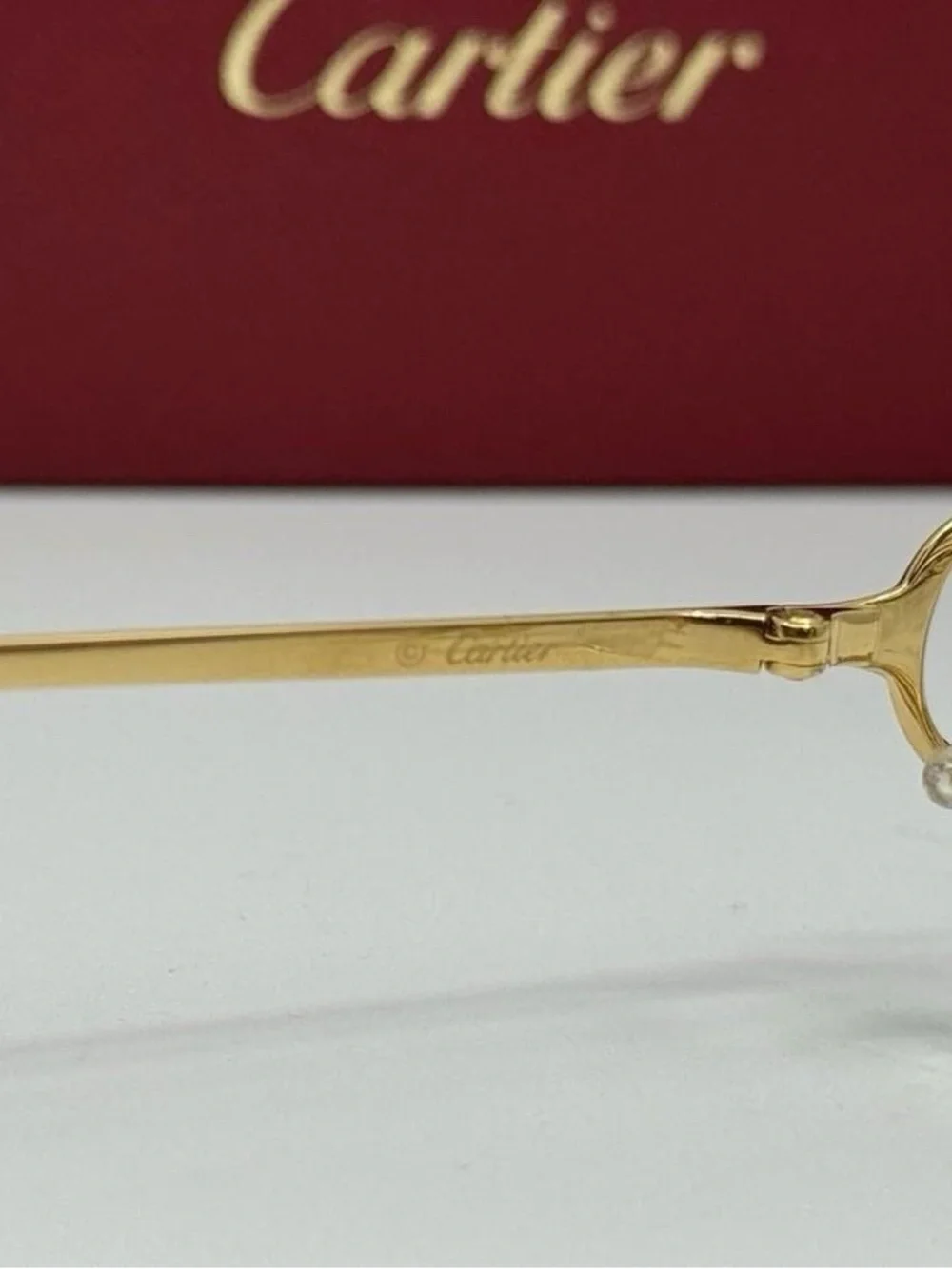 Cartier Gold rimless Metal Frame Glasses with Pearl Accent